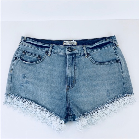 Free People Pants - Free People Lace Trim Jean Shorts High Rise 29